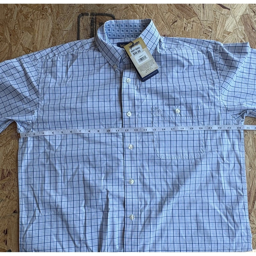 Wrangler George Strait Mens Medium Blue Check Short Sleeve Performance Shirt NWT